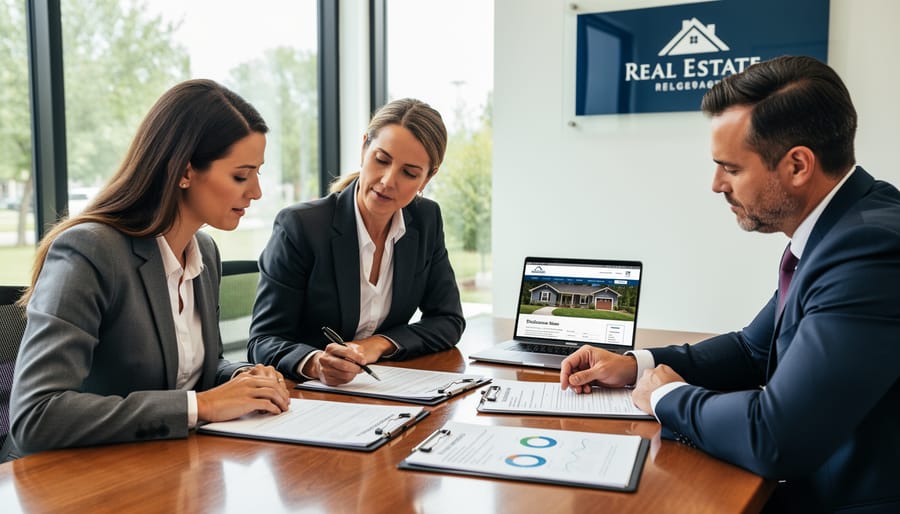 Real estate professional reviewing disclosure documents with client